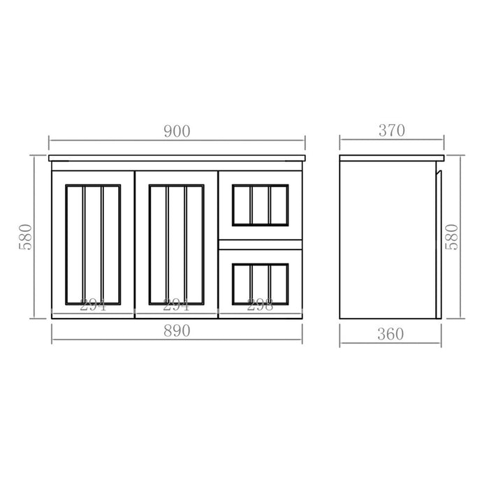 600-900*370*580mm Lukka Archill Federation Ensuite Matt Black PVC Fluted Wall Hung Vanity