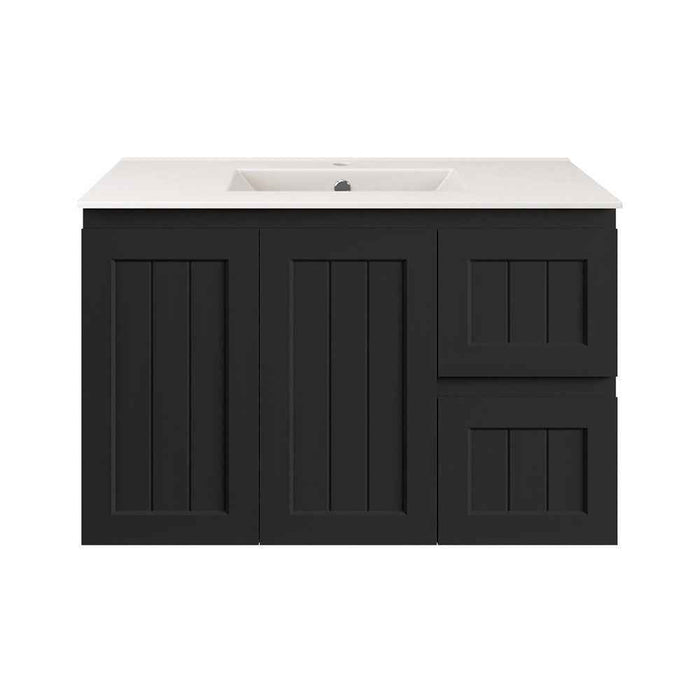 600-900*370*580mm Lukka Archill Federation Ensuite Matt Black PVC Fluted Wall Hung Vanity