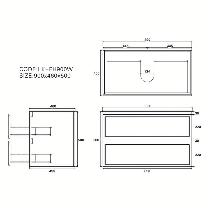 600-1500*460*500mm Lukka Hamilton Federation Matt Black PVC Wall Hung Vanity