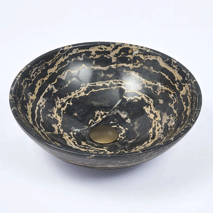 420*420*140mm Infinity Black Striped Marble Stone Round Above Counter Art Basin