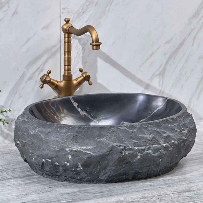 500*400*150mm Infinity Black Marble Stone Oval Above Counter Art Basin