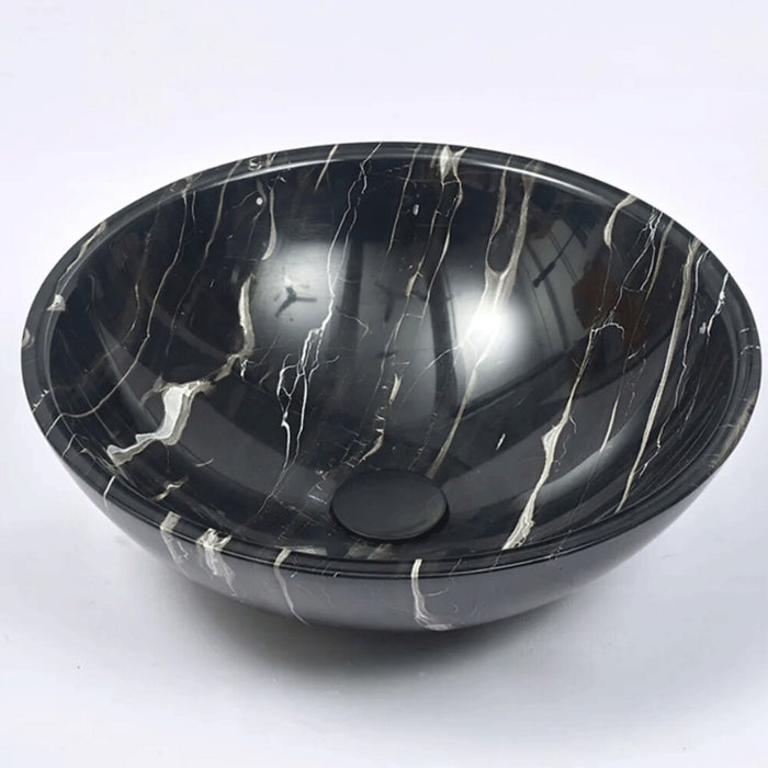 420*420*140mm Infinity Black with Silver Stripes Marble Stone Round Above Counter Art Basin