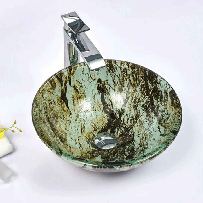 420*420*145mm Infinity Double Layer Tempered Glass Round Above Counter Art Basin