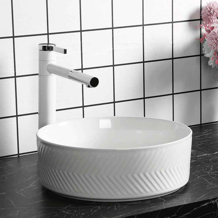 360*360*120mm Infinity Ceramic Stripe Pattern Round Above Counter Art Basin