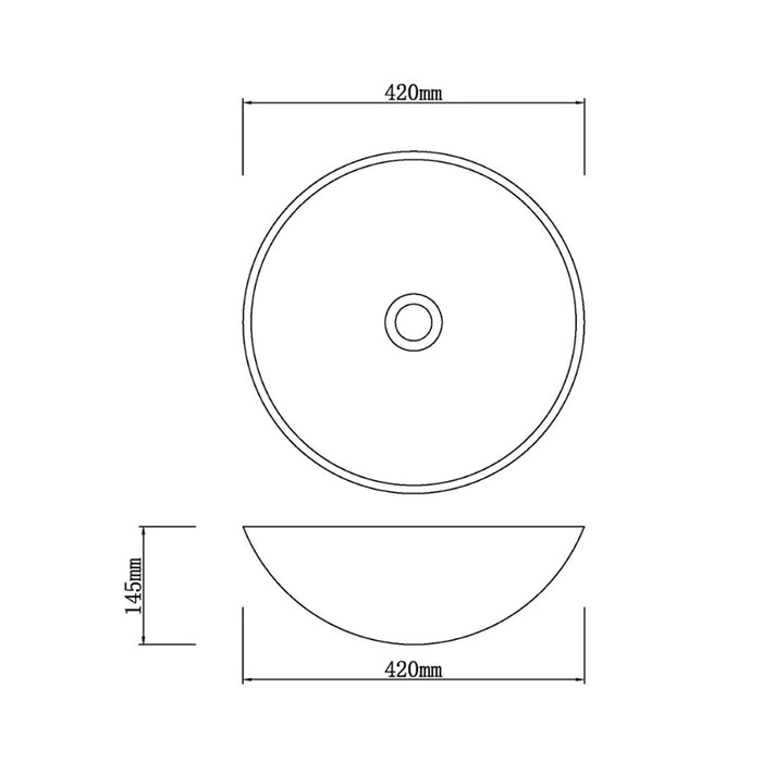 420*420*145mm Infinity Gloss Black Tempered Glass Round Above Counter Art Basin
