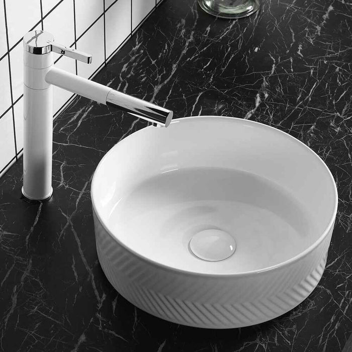 360*360*120mm Infinity Ceramic Stripe Pattern Round Above Counter Art Basin