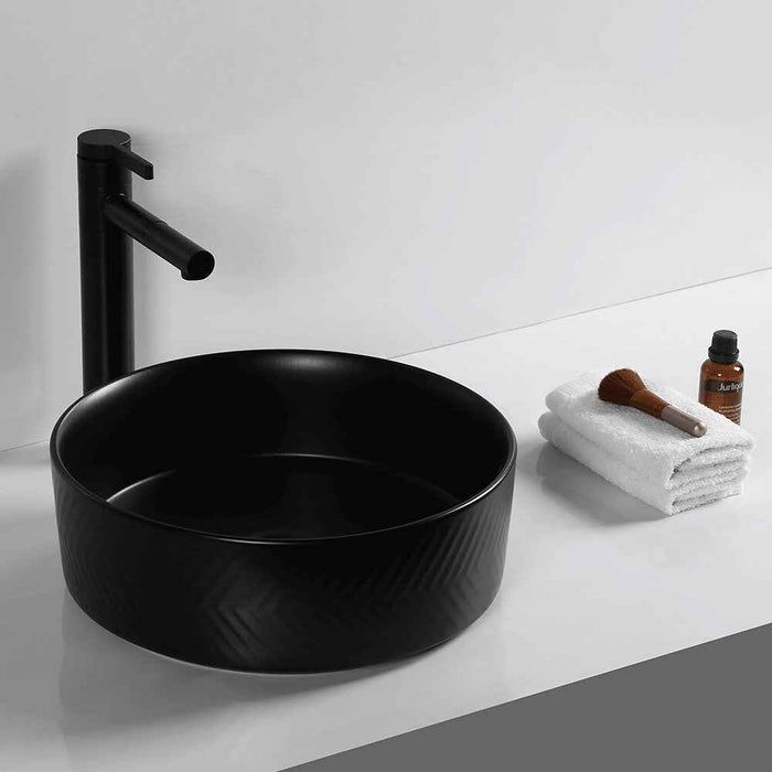 360*360*120mm Infinity Ceramic Stripe Pattern Round Above Counter Art Basin