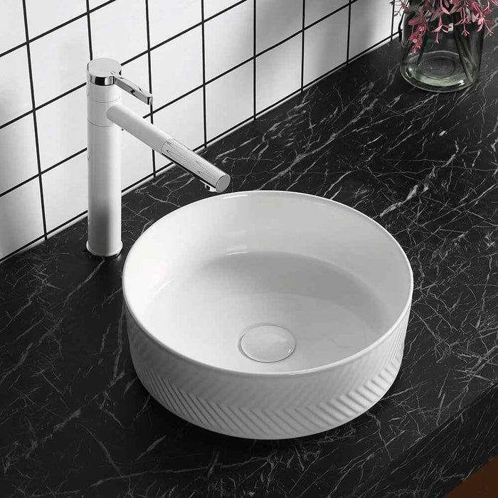 360*360*120mm Infinity Ceramic Stripe Pattern Round Above Counter Art Basin