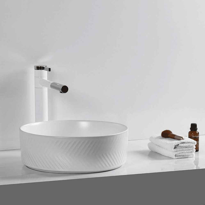 360*360*120mm Infinity Ceramic Stripe Pattern Round Above Counter Art Basin