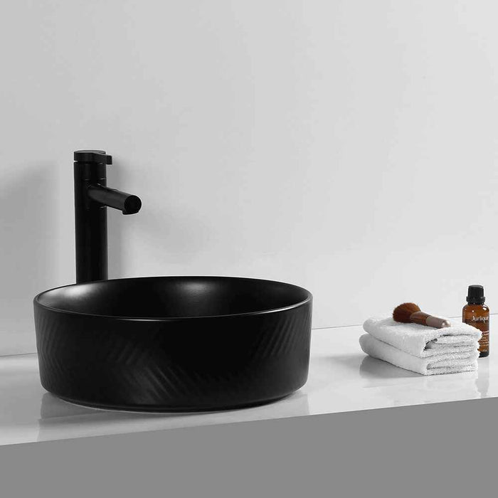 360*360*120mm Infinity Ceramic Stripe Pattern Round Above Counter Art Basin