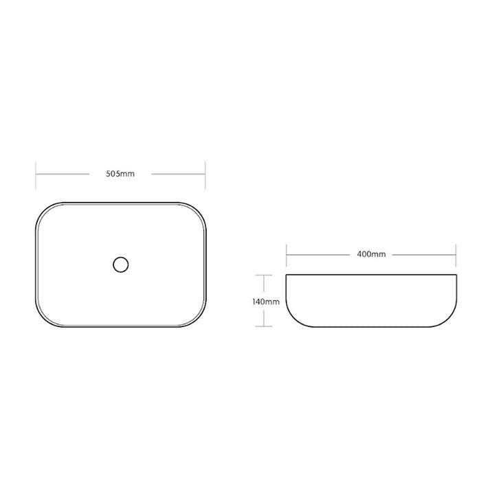 505*400*140mm Infinity Gloss White Ceramic Rectangle Above Counter Basin