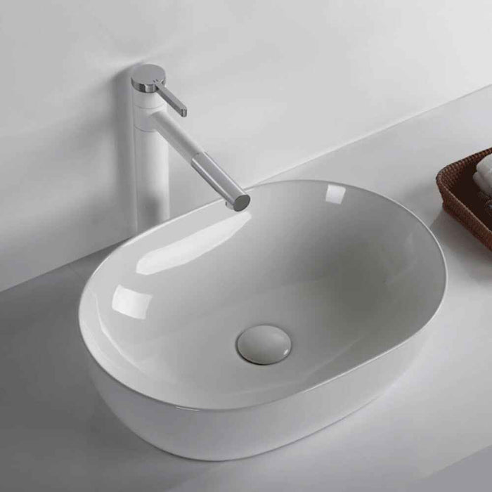 490*350*135mm Infinity Gloss White Ceramic Oval Above Counter Basin