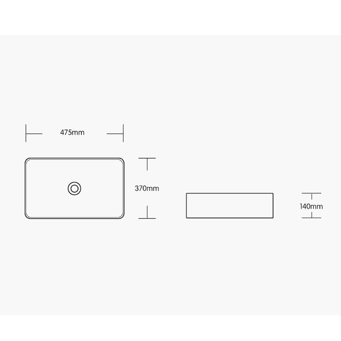 475*370*140mm Infinity Gloss White Ceramic Rectangle Above Counter Basin