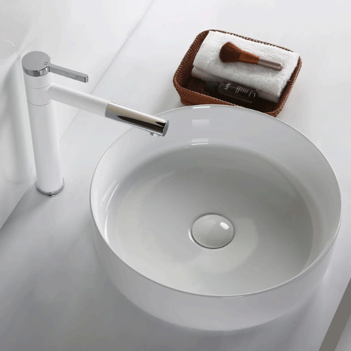 395*395*115mm Infinity Gloss White Ceramic Round Above Counter Basin