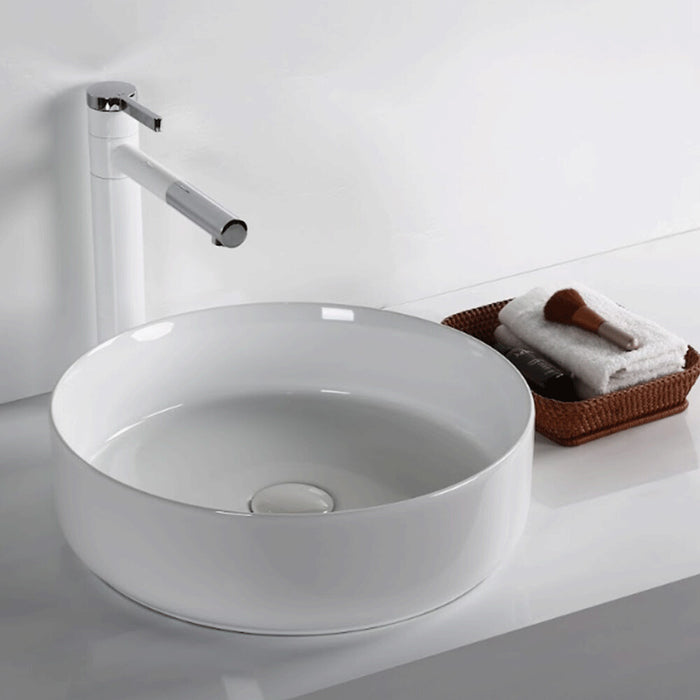 395*395*115mm Infinity Gloss White Ceramic Round Above Counter Basin