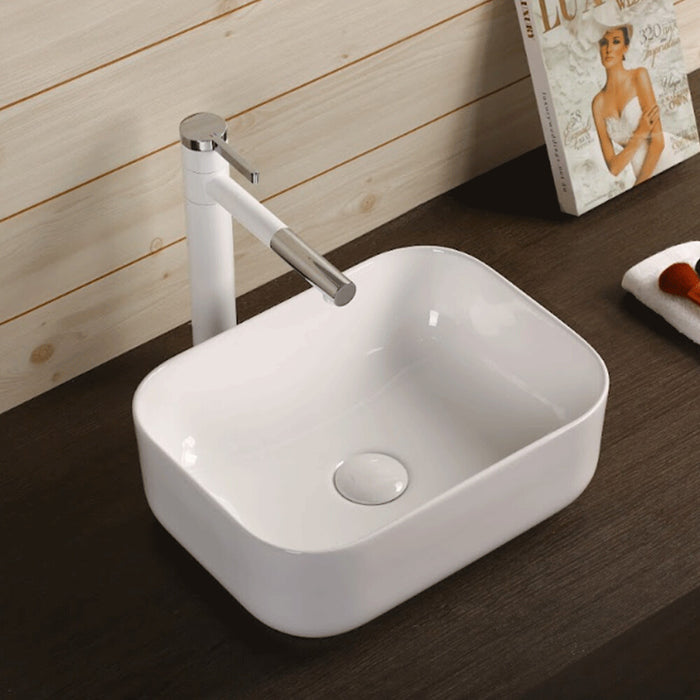 400*300*140mm Infinity Gloss White Ceramic Rectangle Above Counter Basin