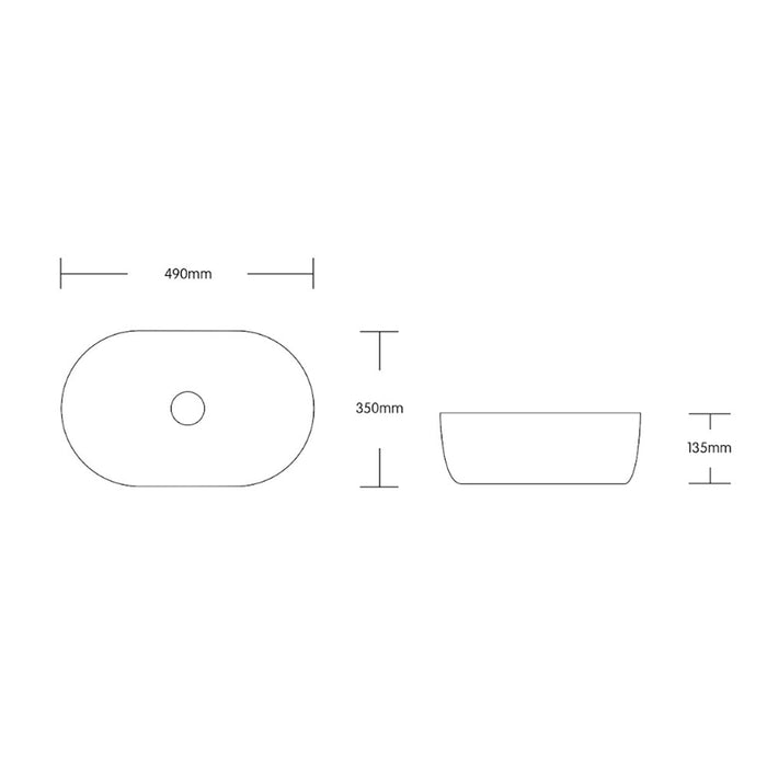 490*350*135mm Infinity Gloss White Ceramic Oval Above Counter Basin