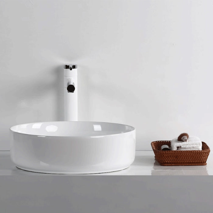 395*395*115mm Infinity Gloss White Ceramic Round Above Counter Basin