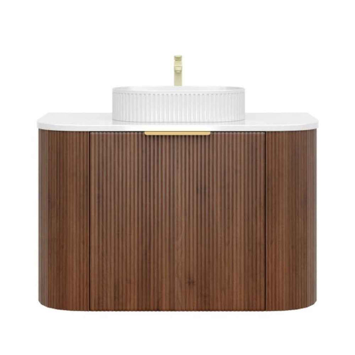 600-1500*500*470mm Poseidon CETO Artis Walnut PVC With Inner Drawer Fluted Curved Wall Hung Vanity