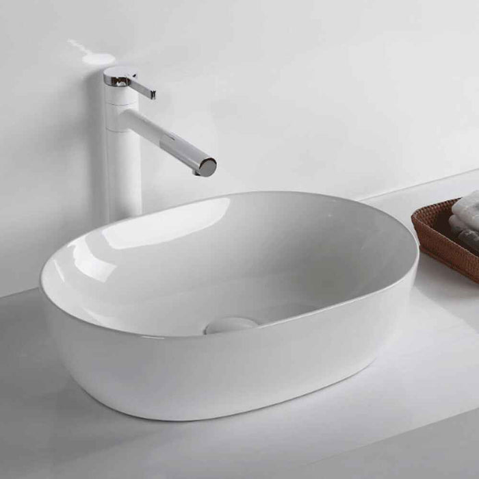 490*350*135mm Infinity Gloss White Ceramic Oval Above Counter Basin