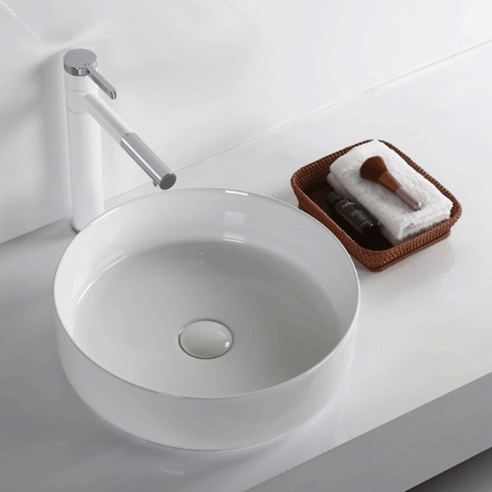 395*395*115mm Infinity Gloss White Ceramic Round Above Counter Basin