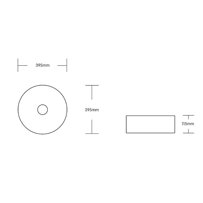 395*395*115mm Infinity Gloss White Ceramic Round Above Counter Basin
