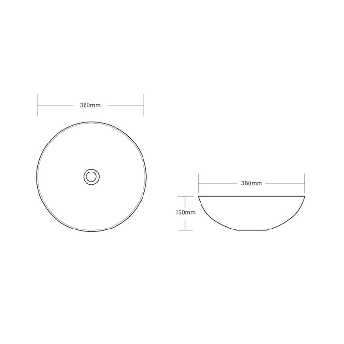 380*380*150mm Infinity Gloss White Ceramic Round Above Counter Basin