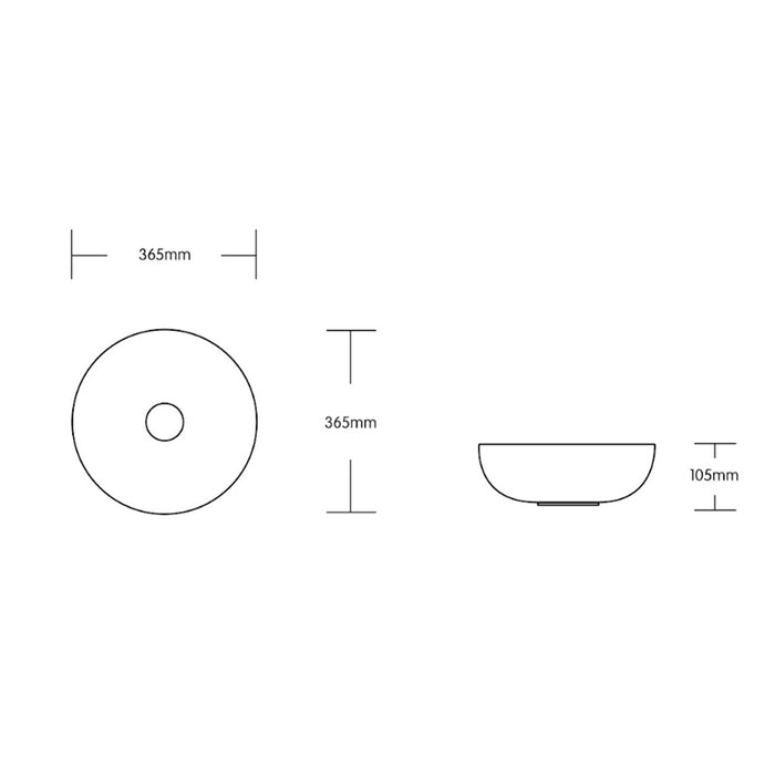 365*365*105mm Infinity Gloss White Ceramic Round Above Counter Basin