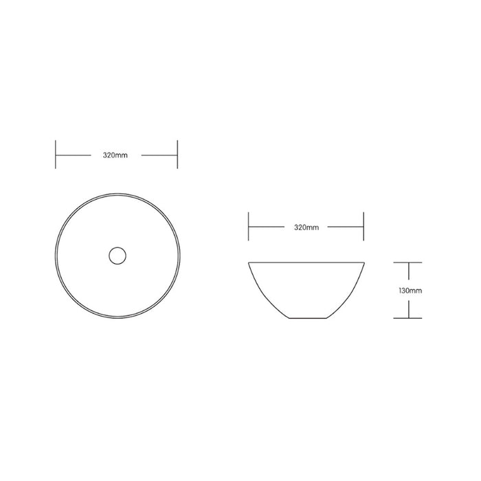 320*320*130mm Infinity Gloss White Ceramic Round Above Counter Basin