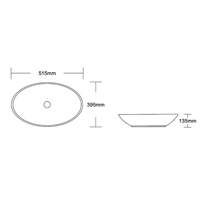 515*395*135mm Infinity Gloss White Ceramic Oval Above Counter Basin