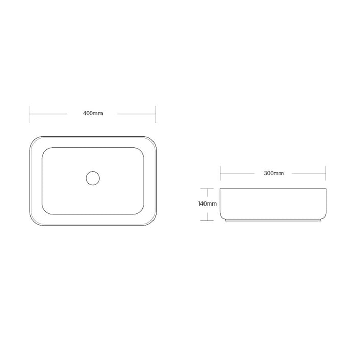 400*300*140mm Infinity Gloss White Ceramic Rectangle Above Counter Basin