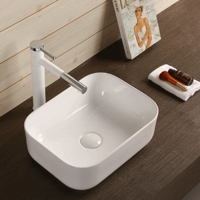 400*300*140mm Infinity Gloss White Ceramic Rectangle Above Counter Basin