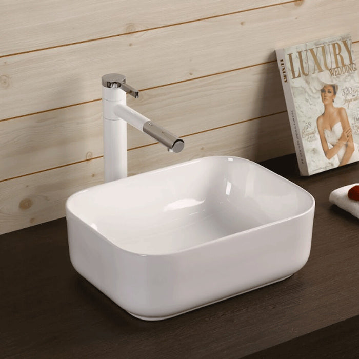 400*300*140mm Infinity Gloss White Ceramic Rectangle Above Counter Basin