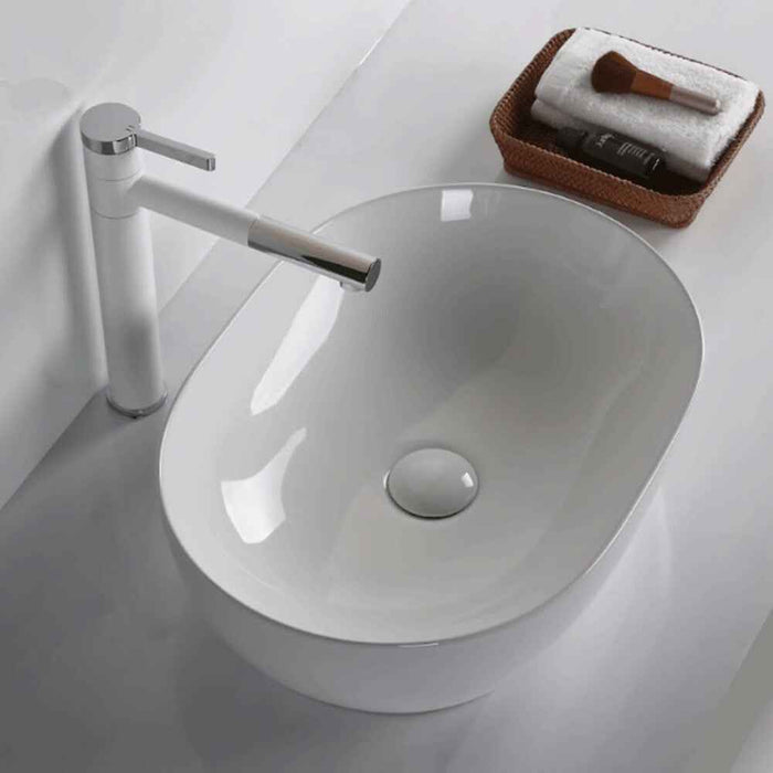490*350*135mm Infinity Gloss White Ceramic Oval Above Counter Basin