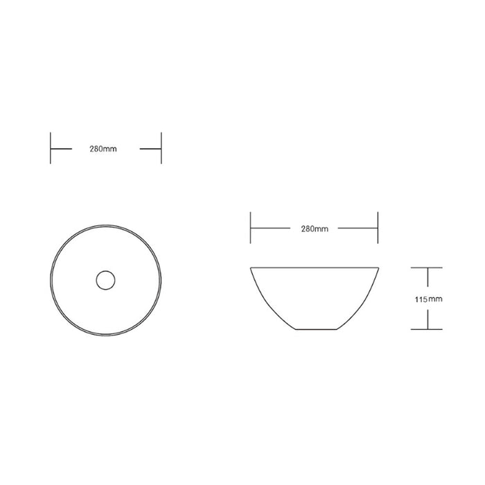 280*280*115mm Infinity Gloss White Ceramic Round Above Counter Basin