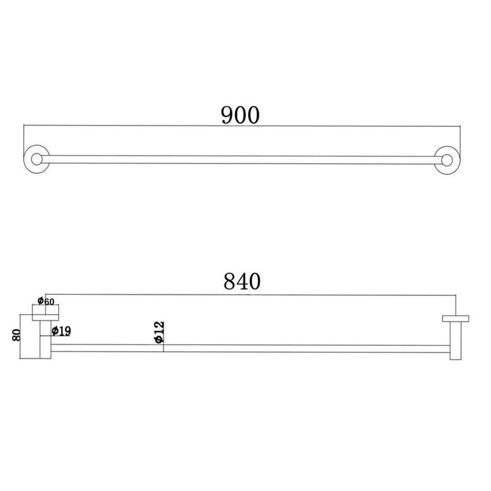 900mm Aquaperla Norico Pentro Stainless Steel Round Single Towel Rail
