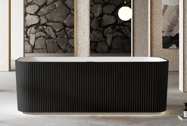 1500*750*580mm ABS Milano Riva White/Black Oval Flute Profile Freestanding Bathtub - HD reno