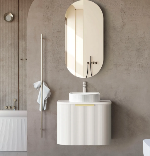 600*460*450mm OTTI Bondi Stain White High Moisture Resistant Plywood Curve Fluted Bathroom Cabinet Wall Hung Vanity - HD reno