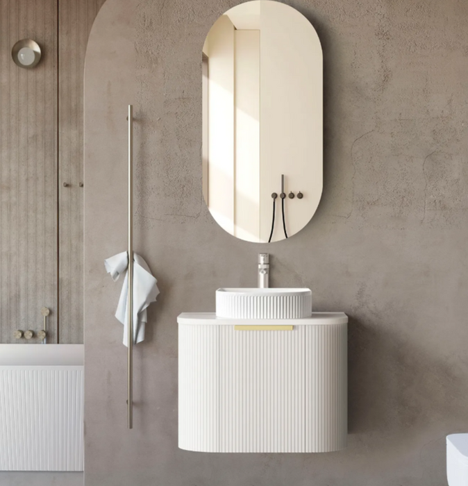 600*460*450mm OTTI Bondi Stain White High Moisture Resistant Plywood Curve Fluted Bathroom Cabinet Wall Hung Vanity - HD reno