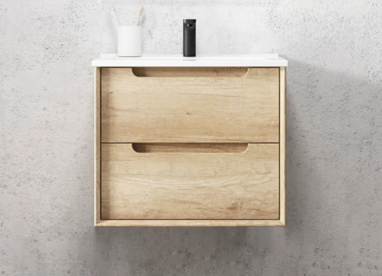 600mm Byron Natural Oak Wall Hung Vanity and Tall Boy and Shaving Cabinet