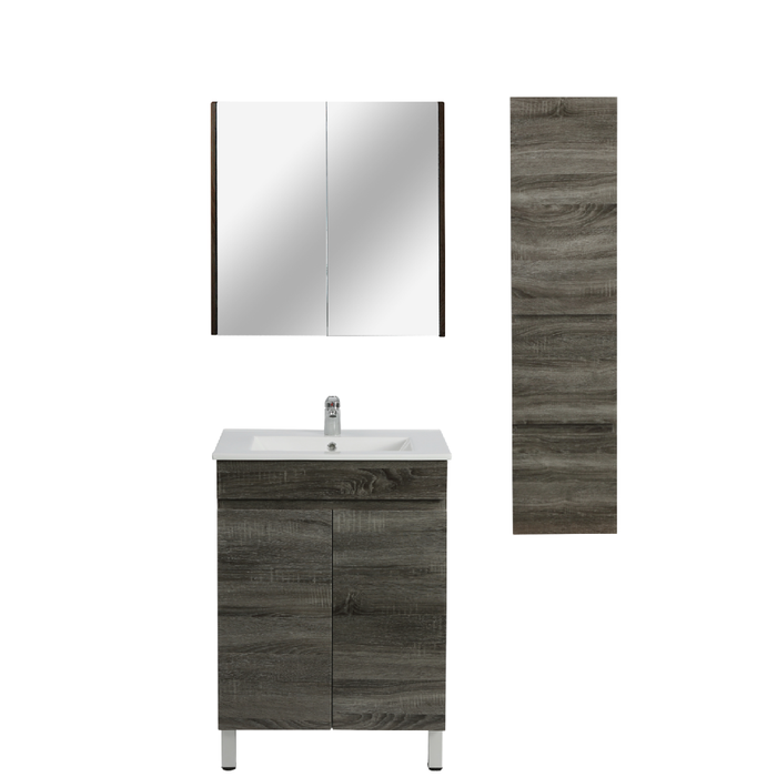 600mm Berge Dark Grey Floor MDF Vanity and Shaving Cabinet and Tall Boy