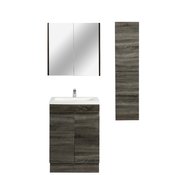 600mm Berge Dark Grey Floor MDF Vanity and Shaving Cabinet and Tall Boy