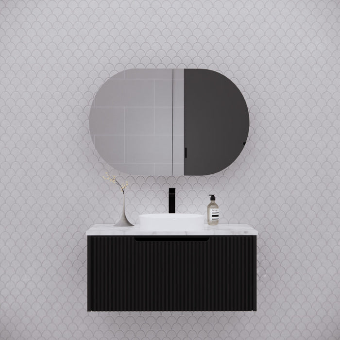 870*600*140mm ABS London Oval Matt Black/Matt White Mirror Shaving Cabinet - HD reno