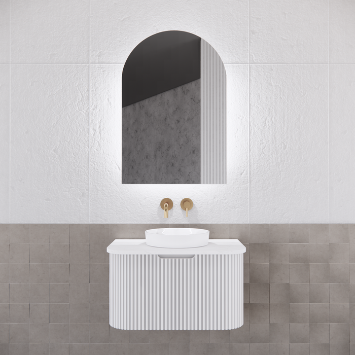 600*872*150mm ABS Paris Arch Copper-free Mirror Plywood Matt Black/Matt White LED Shaving Cabinet - HD reno
