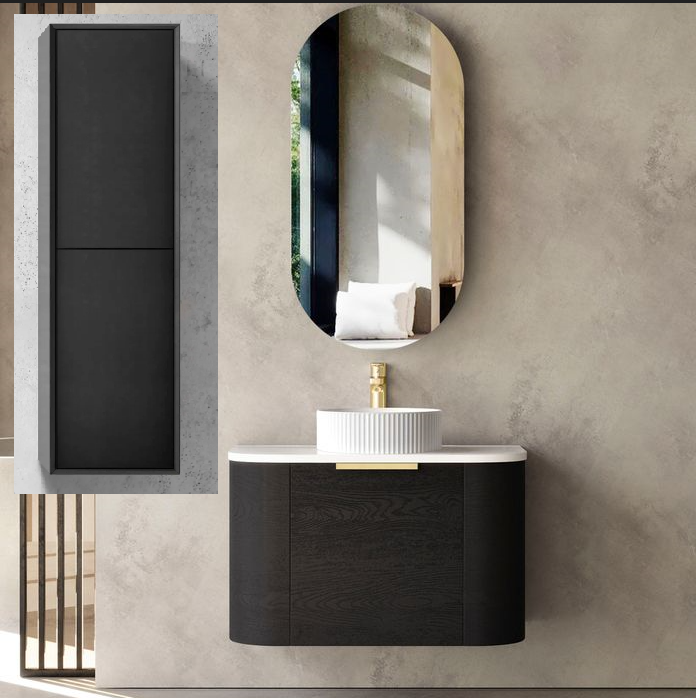 600mm Bondi Black Wall Hung Vanity and Tall Boy and Shaving Cabinet