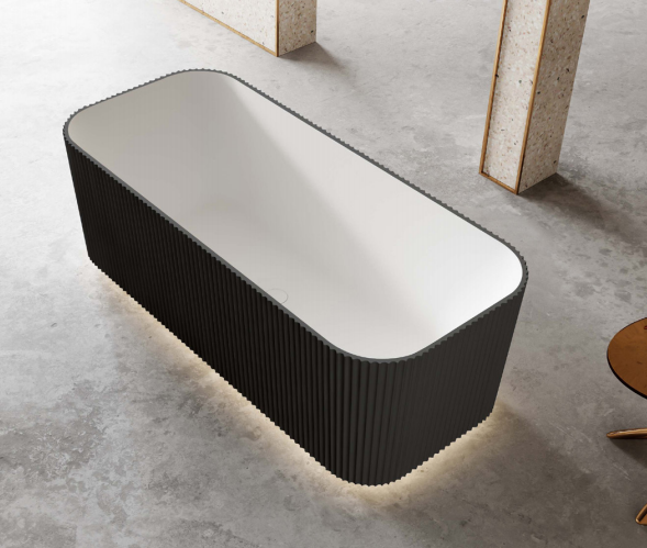1500*750*580mm ABS Milano Riva White/Black Oval Flute Profile Freestanding Bathtub - HD reno