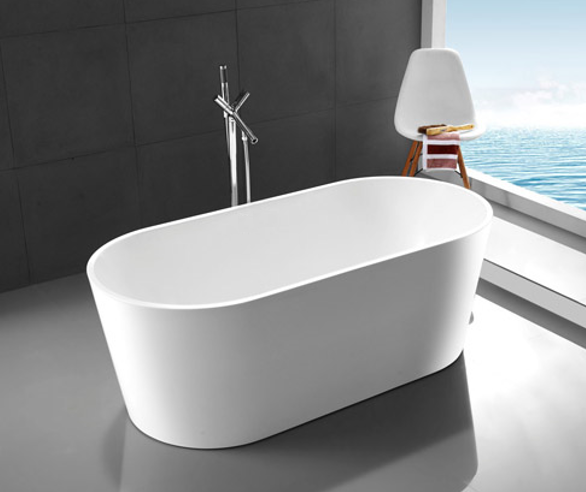 1400-1700*750*600mm Sunny 715 Gloss White Oval Acrylic Freestanding Bathtub