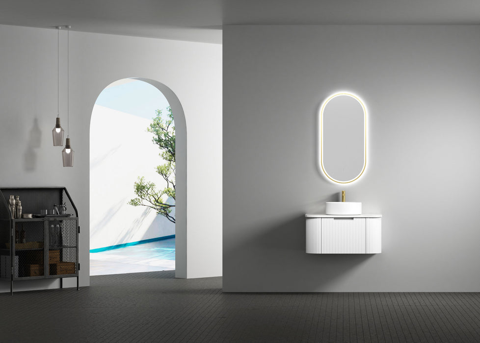 750-1800*460*350mm Aulic Petra Matte White  Wall Hung Curving V Groove Vanity and German Accessories - HD reno