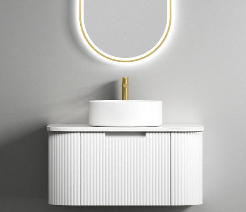 750-1800*460*350mm Aulic Petra Matte White Wall Hung Curving V Groove Vanity and German Accessories - HD reno