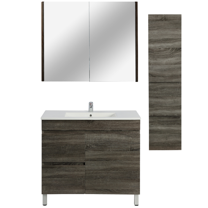 900mm Berge Dark Grey Floor MDF Vanity and Shaving Cabinet and Tall Boy
